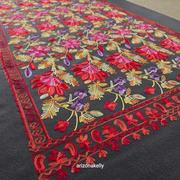 NWOT Cashmere Scarf With Chain Stitch Embroidery Colorful Woven - Picture 6 of 14